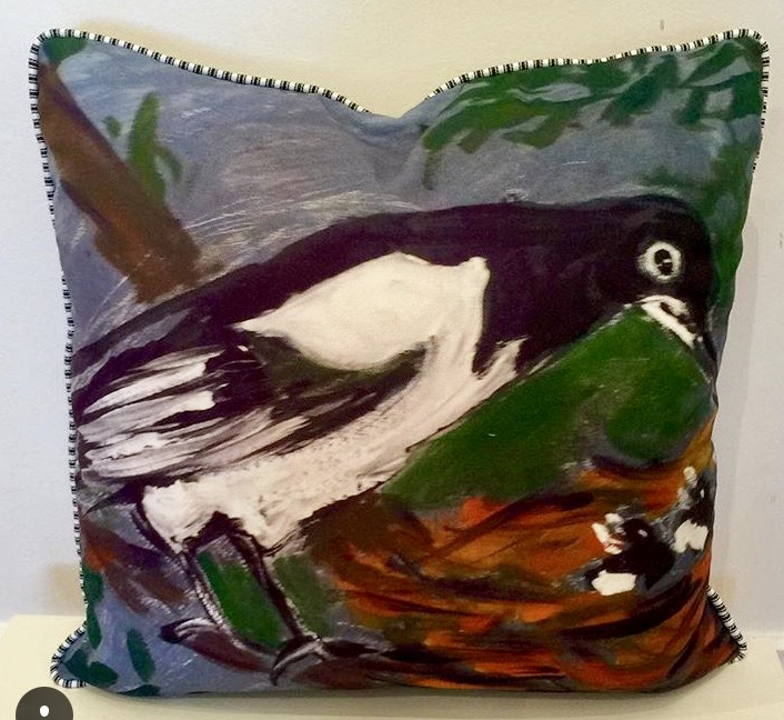 Magpie Cushion With Ticking