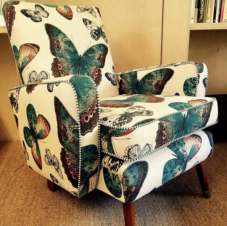 Vintage Butterfly Chair With Ticking Piping